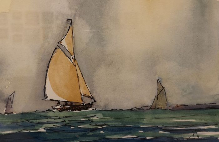 Howard Park, "Easy Sail", ink/watercolor, 5 x 7, $250