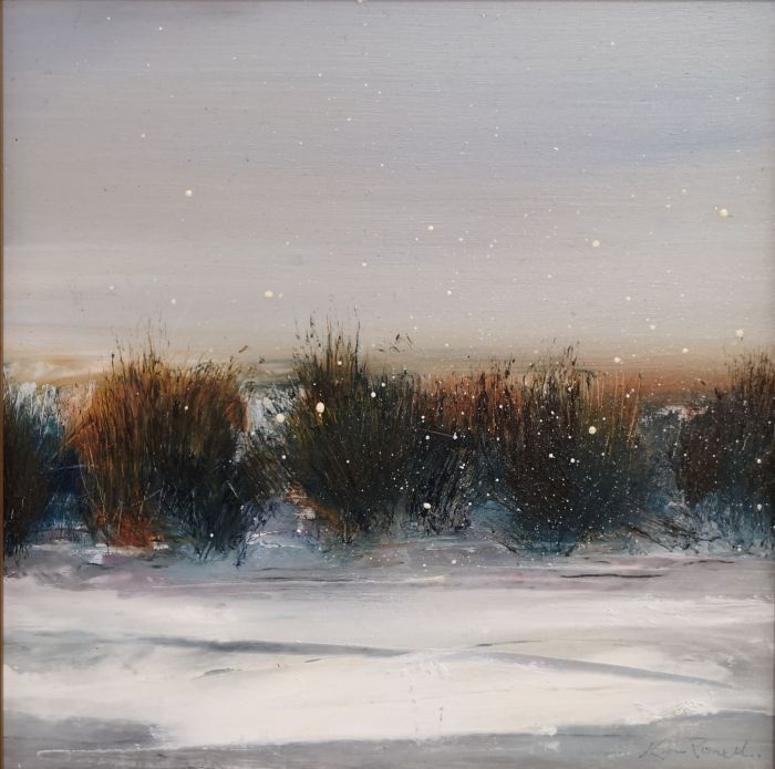 Karen Ponelli, "Snow Over Beach Grasses", oil, 8 x 8, $300