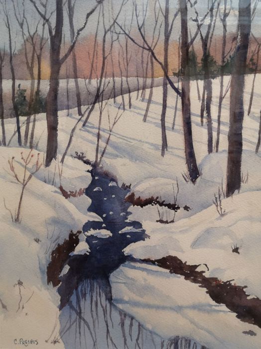 Preibis, "A Winter Walk in the Woods"watercolor, 18x22, $350