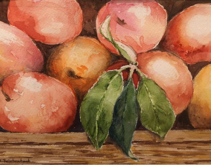 Hilde Reichenbach, "Peaches", watercolor, 10 x 12, $125