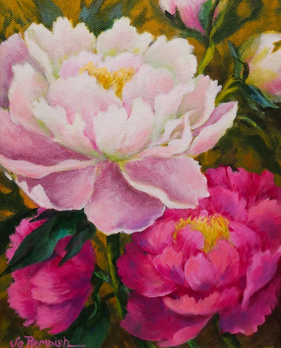Jo Rembish, "Garden Peonies", acrylic, 8 x 10, $375