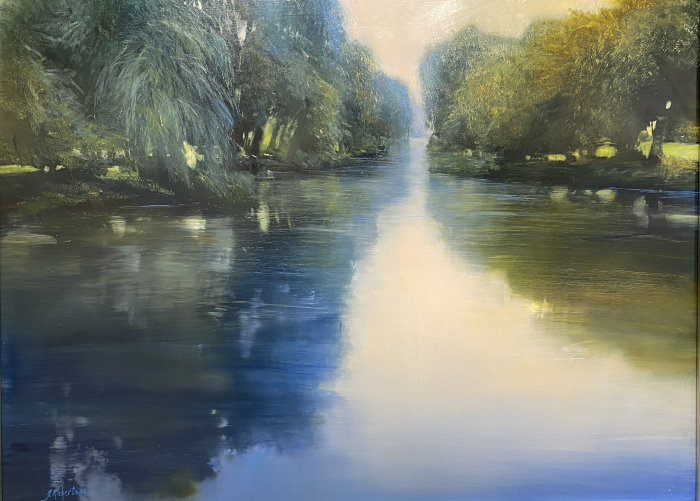 Janine Robertson, "Dream River", oil on aluminum, 18x24, $1600