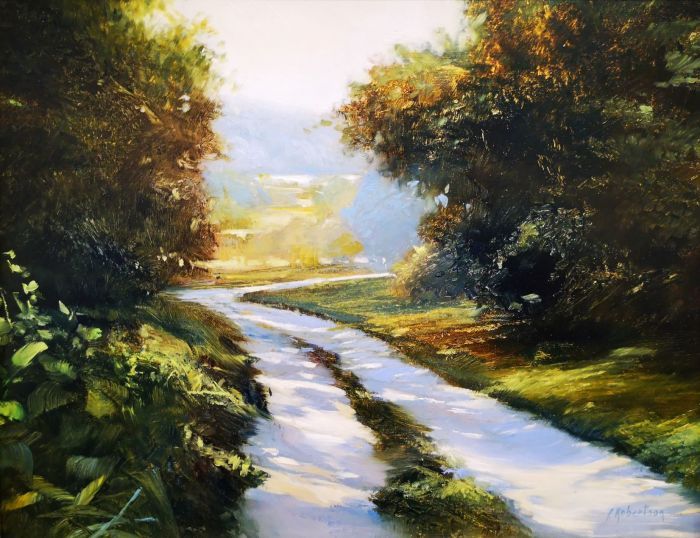 Janine Robertson, "Provincial Path", oil/alum, 8 x 10, $650