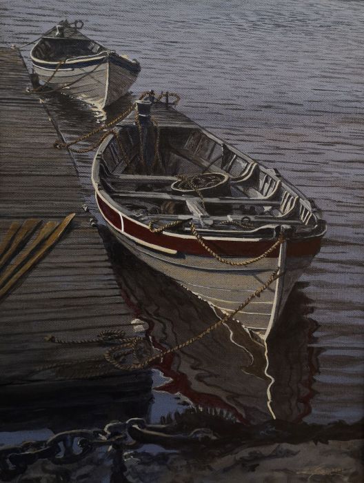 Jeffrey Sabol, "Whaleboats at Dusk", acrylic, 16 x 12, $1,200.  SOLD