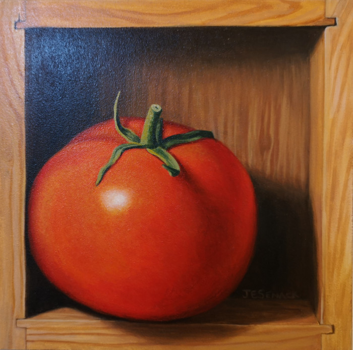 J. Elaine Senack, "Vine Ripe", acrylic, 6 x 6, $700