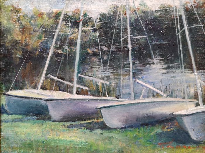 Shauna Shane, "Cat Boats", oil, 9 x 12, $650