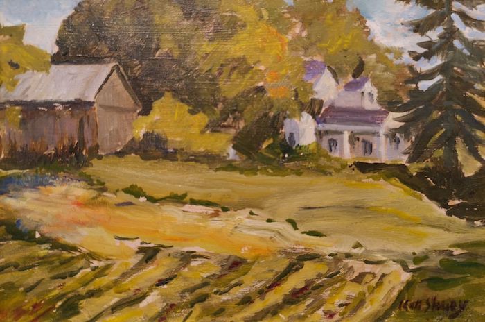 Ken Shuey, "Autumn Comes to the Bauer Farm", oil, 5 x 7, $225