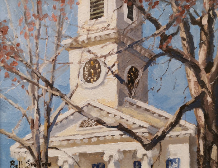 Bill Sonstrom, "Old Lyme Congregational Church", oil, 8 x 10, $400