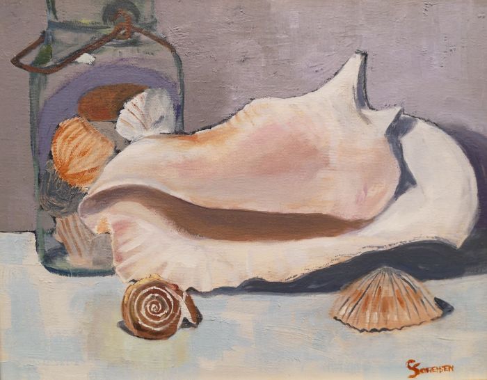 Cheryl Sorensen, "Shell Collection", oil, 9 x 12, $350