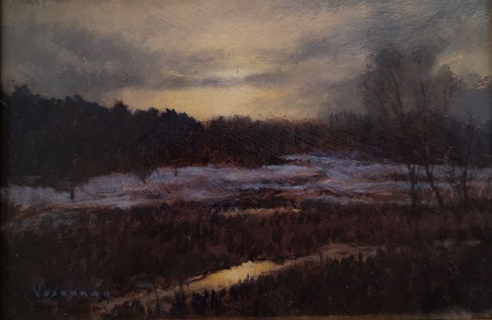 David K. Vosburgh, "Corser's Corners", oil, 5 x 7, $450