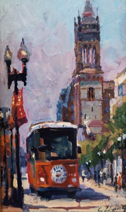 Christopher Zhang, "Boylston Street, Boston", oil, 16 x 12, $790