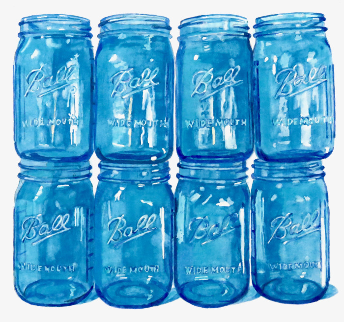 Potter_JeanneCarol_EightBlueBallJars_watercolor_10.5x10.5_700