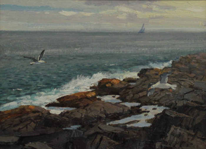 Thomas Adkins, "Rocky Shoreline", Oil, $950