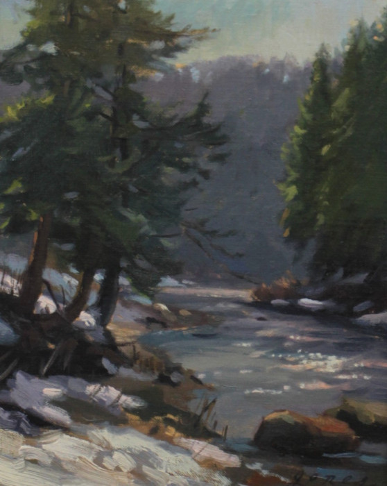 Jacqueline Jones, "Salmon River Snow", Oil, $1,250