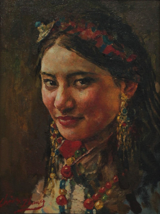 Christopher Zhang, "Tibetan Princess", Oil, $1,990