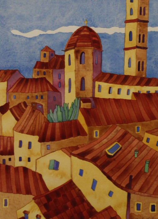 Katherine Clark-Nilsson, "Rooftop Rhythms, Toledo Spain", Watercolor, $850
