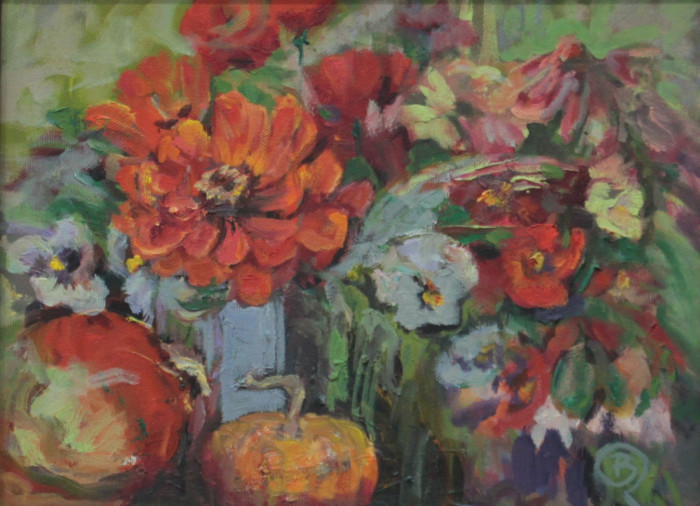Barbara Rossitto, "Zinneas Wow", Oil on Canvas, $550