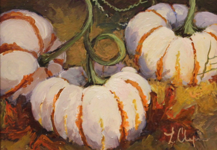 Lorraine Skelskey Chapin, "Mini Tiger Pumpkins", Oil, $295