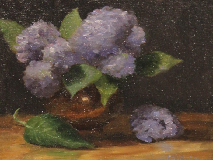 Ellen  Hurley, "End of Season, Hydrangeas", Oil, $550
