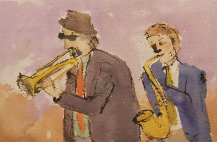 Candice Weigle-Spier, "The Horn Section", Ink & Watercolor, $650