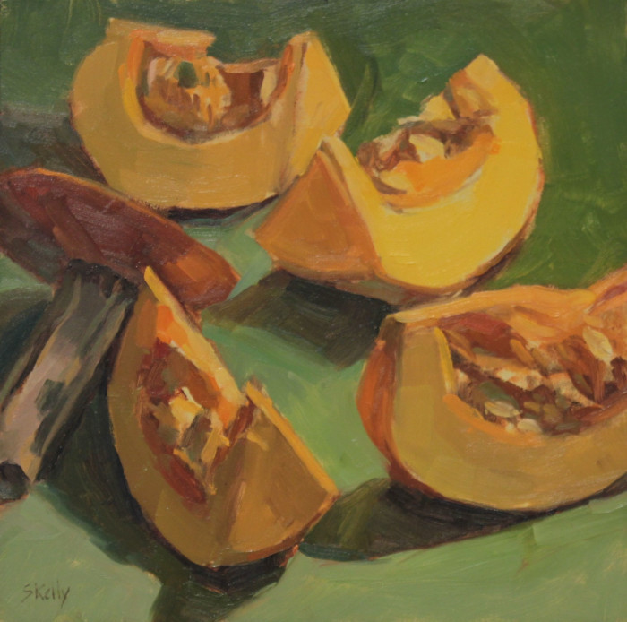 Sara Kelly, "Smashing Pumpkins", Oil, $175