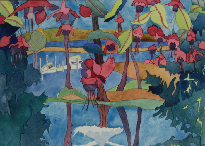 Katherine Clark-Nilsson, "Backyard View with Fuscia", Watercolor, $850