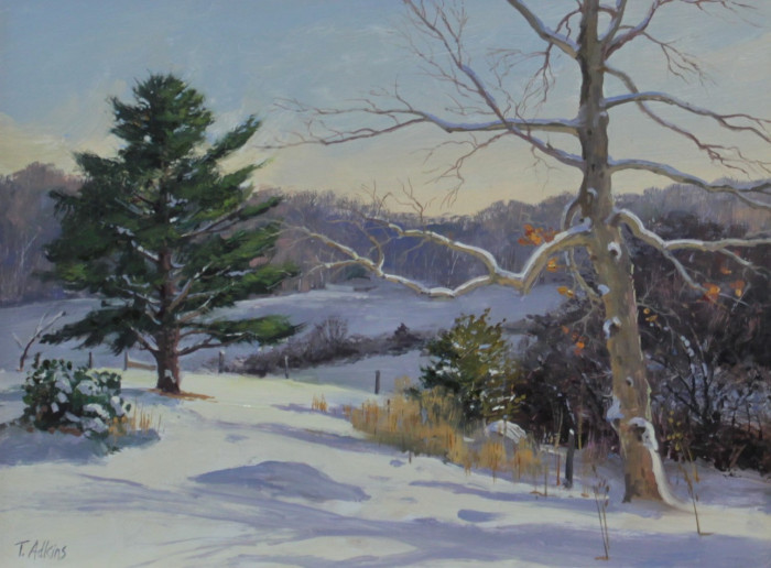 Thomas Adkins, "Winter Oak and Pine", Oil, $1,400
