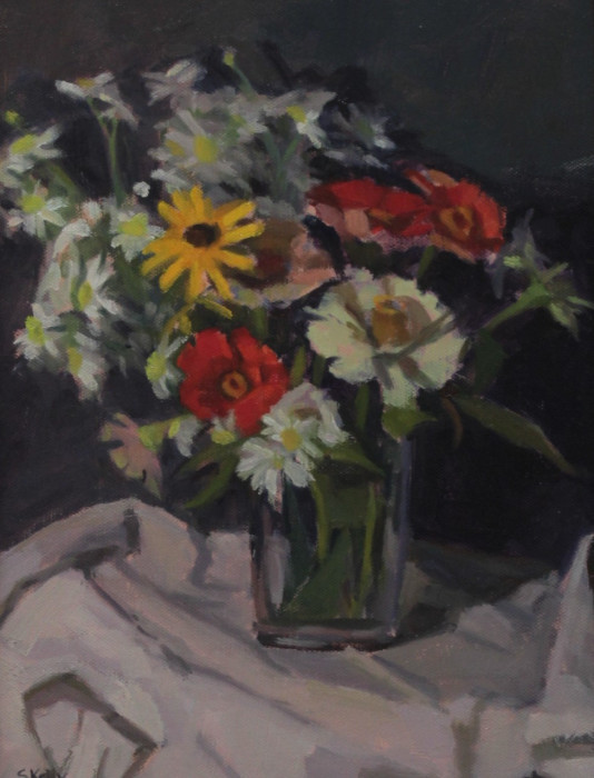 Sara Kelly, "Last Flowers", Oil, $275
