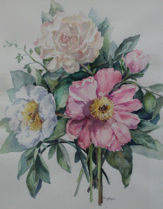 Terry Bogan, "Three Peonies", Watercolor, $525