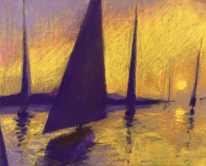 Bryan R. Tyler, "Sailboats, Last Light", Pastel, $600