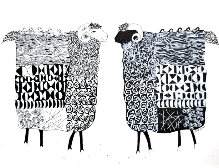 Carol Dunn, "Opposites Attract (Love at First Sight)", Pen & Ink, $175