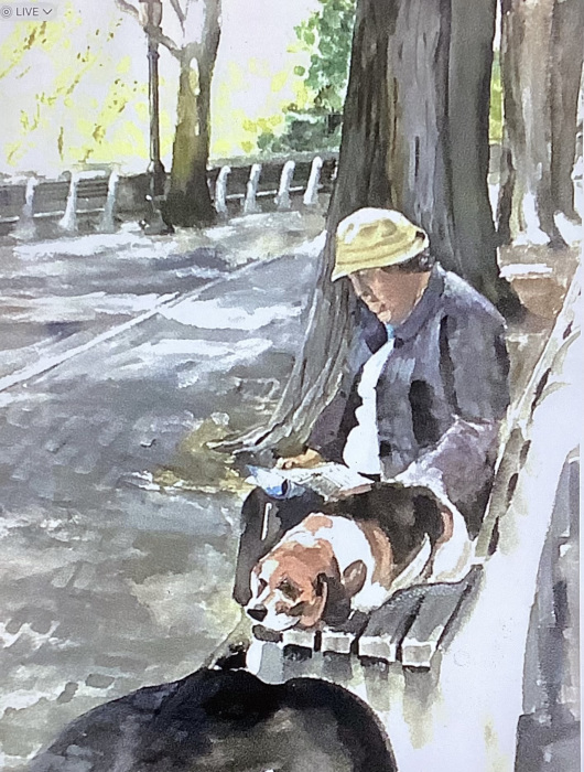 Michael Mendel, "Widow DeWinter & Cricket", Watercolor, $550
