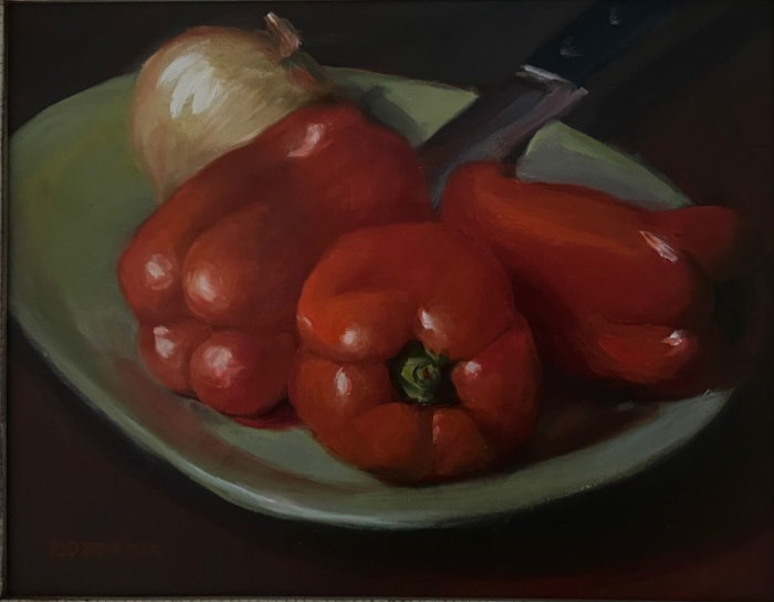 Pamela J. Danneman, "Red Pepppers and Onions", Oil, $400