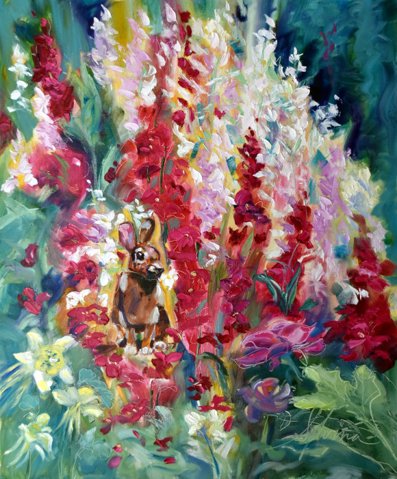 Sylvina Rollins, "Garden Tour Rabbit", Oil, $1,200