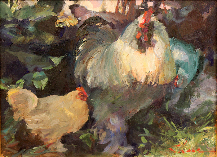 Shane Shauna bantams in shadow