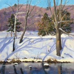 Thomas Adkins, "Winter Reflections and Shadows", Oil on Linen, 12x12, $1,800