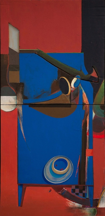 William Butcher, "The Blue Table", acryli/foam board on canvas, 30x72, $4,500