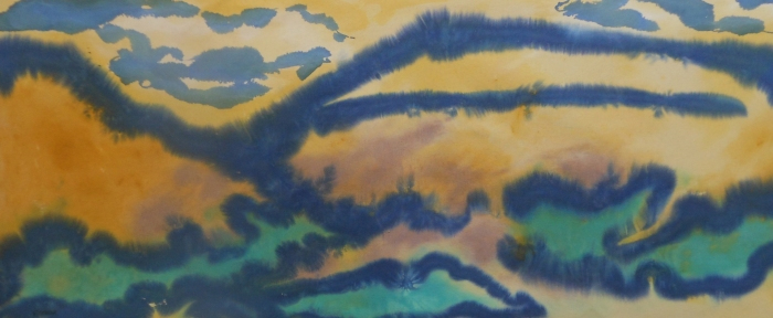 Rosemary Cotnoir, "Clouds and Mountains", acrylic, 22x55, $1,950