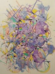 Lois Lawrence, "Universal Collision", Acrylic and Ink, 11x14, $225
