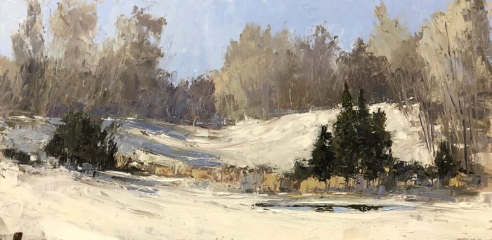 Howard Park, "Stonington Meadows in January", Oil on board, 12x24, $2,000