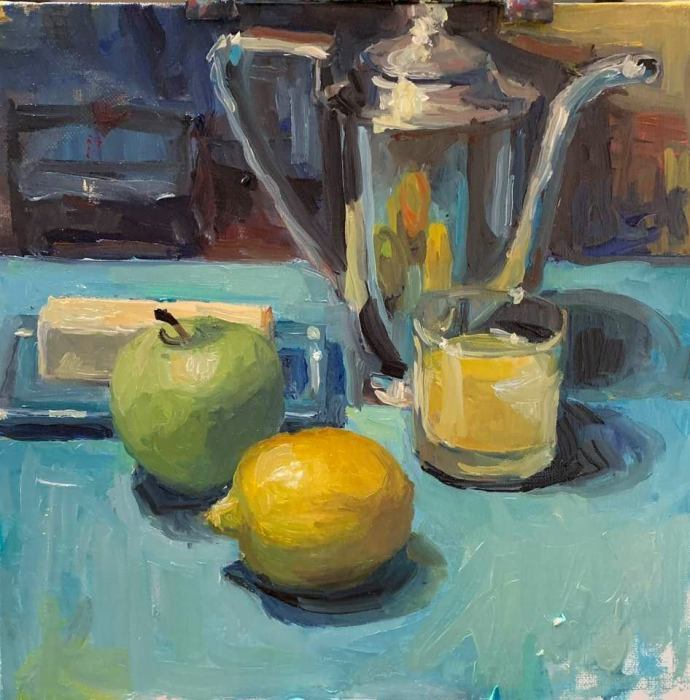 Virginia Bilodeau, "Butter and Silver", Oil, 8x8, $200