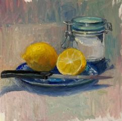 Virginia Bilodeau, "Lemons and Sugar", Oil, 8x8, $200