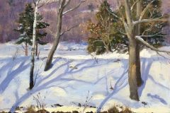 Thomas Adkins, "Winter Reflections and Shadows", Oil on Linen, 12x12, $1,800
