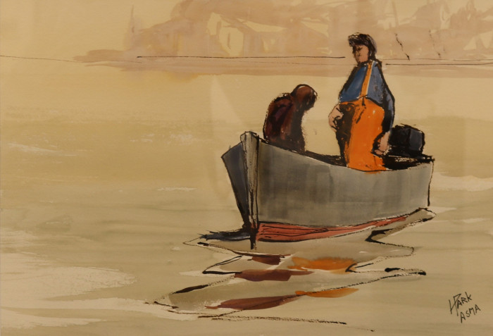 P. Howard Park, "Two Men in a Boat", watercolor, $900