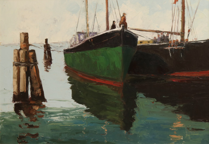 P. Howard Park, "Work Boat Reflections", oil, $3,300