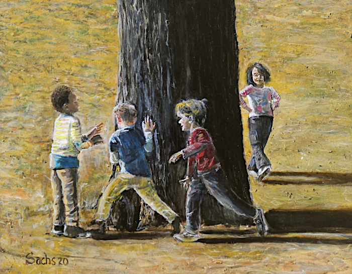 S. Andy Sachs, "Kids Around A Tree", acrylic, $1,600