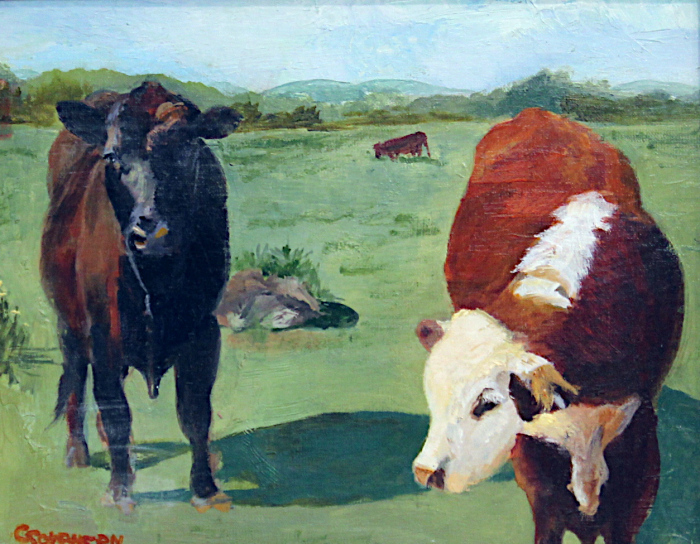 S. Cheryl Sorensen, "Cows", oil, $400