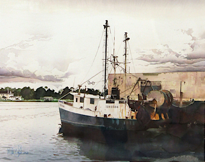 E. Mike Eagle, "Gloucester Trawler", watercolor, $800