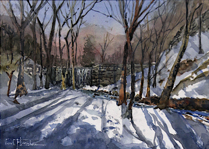 L. Paul Loescher, "Falls at Pattaconk Brook", watercolor, $550