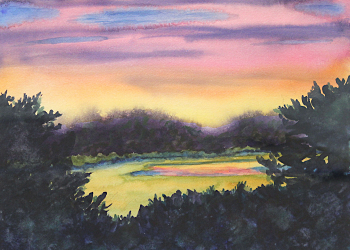 P. Anne Bingham Pierson, "Hammonasett Sunset", watercolor, $250